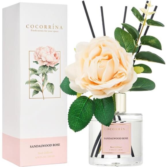 Cocorrina Reed Diffuser Set, Flower Reed Diffuser Sandalwood Rose 6.7 oz, - Picture 2 of 5